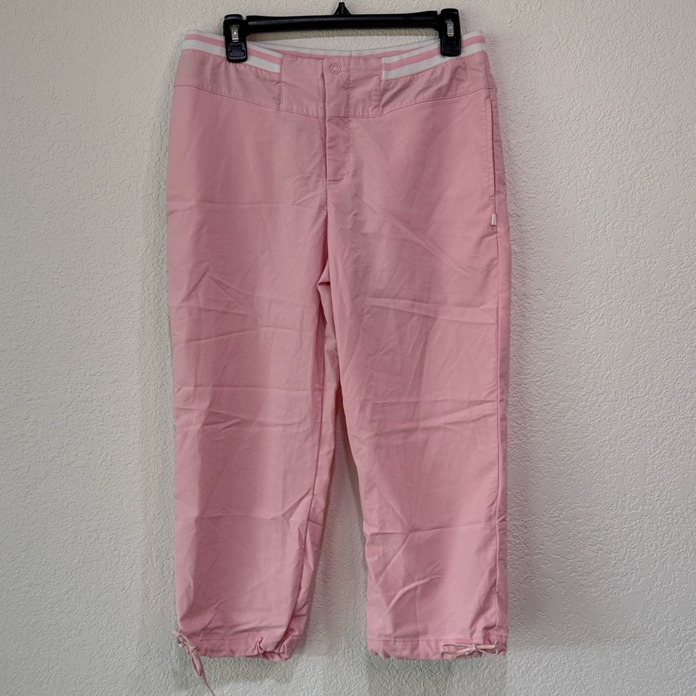 Women Pink Capri Pants Medium Drawstring Hem Cropped Casual Golf Athleisure